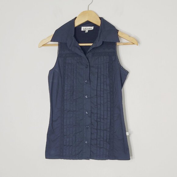 Lady Dutch Black Sleeveless Collar Cotton Blend Button Down Casual Shirt Size XS - Picture 2 of 10